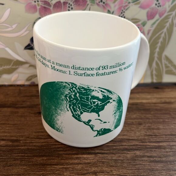 White and Green Ceramic Mug with Earth Design - Picture 2 of 4